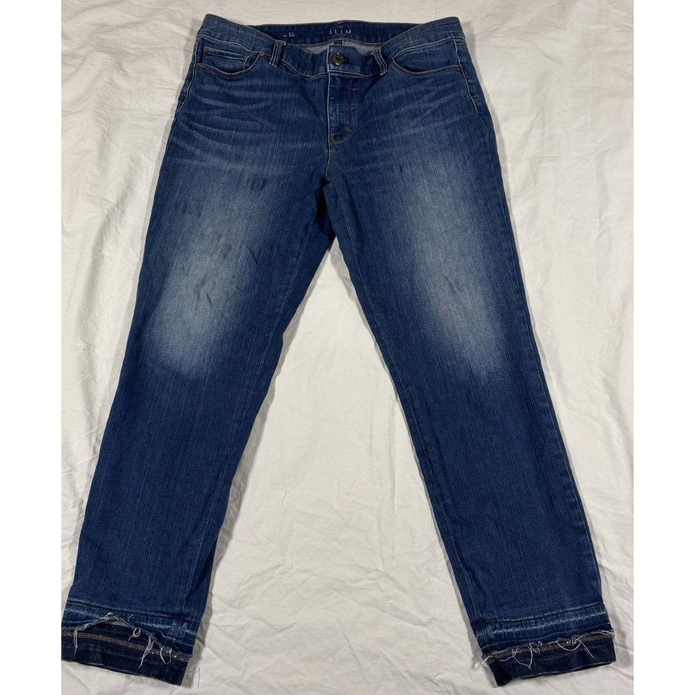 White House Black Market Womens The Slim Ankle Jeans Blue Denim Frayed Hem 10